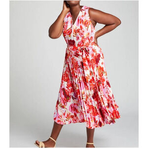 Lane Bryant Dress Womens 18 Pink White Floral Spring Wedding Guest Pleated Skirt